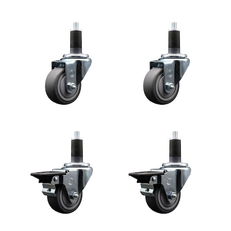 Service Caster 3'' Thermoplastic Rubber Wheel Swivel 1-1/4'' Expanding Stem Caster Set 2 Brakes, 4PK SCC-EX20S314-TPRB-2-PLB-2-114